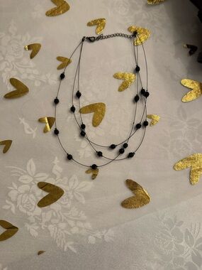 Delicate Triple-Strand Black Bead Necklace